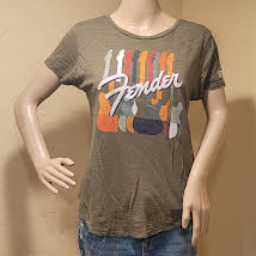 Small Tailgate olive green short sleeve rounded hem "Fender"  graphic tee